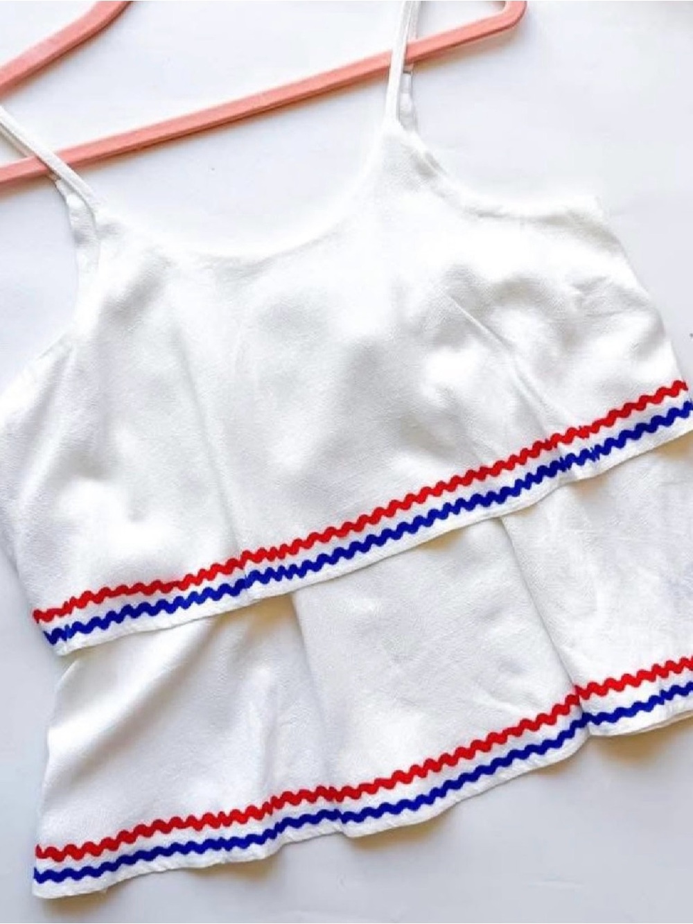 She + Sky White Tiered Cami with Red & Blue Trim - Picture 3 of 3